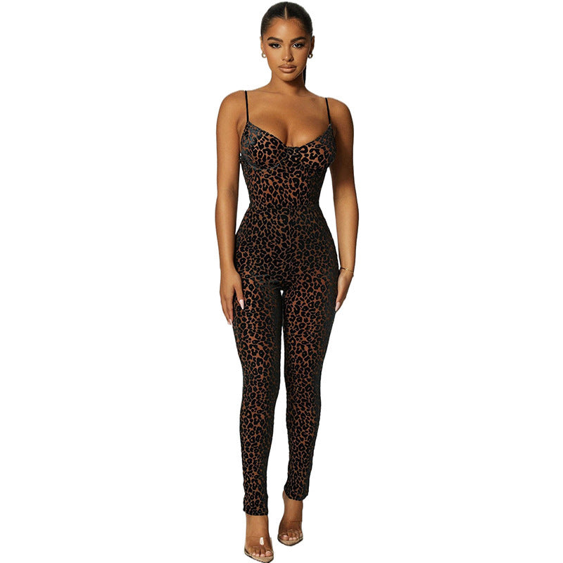 Women's Sexy Low Cut Perspective Mesh Slim Fit Jumpsuit